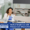 Scale and lady at the doctor's office for weight loss Medical Weight Loss with Primary Care What to Know blog